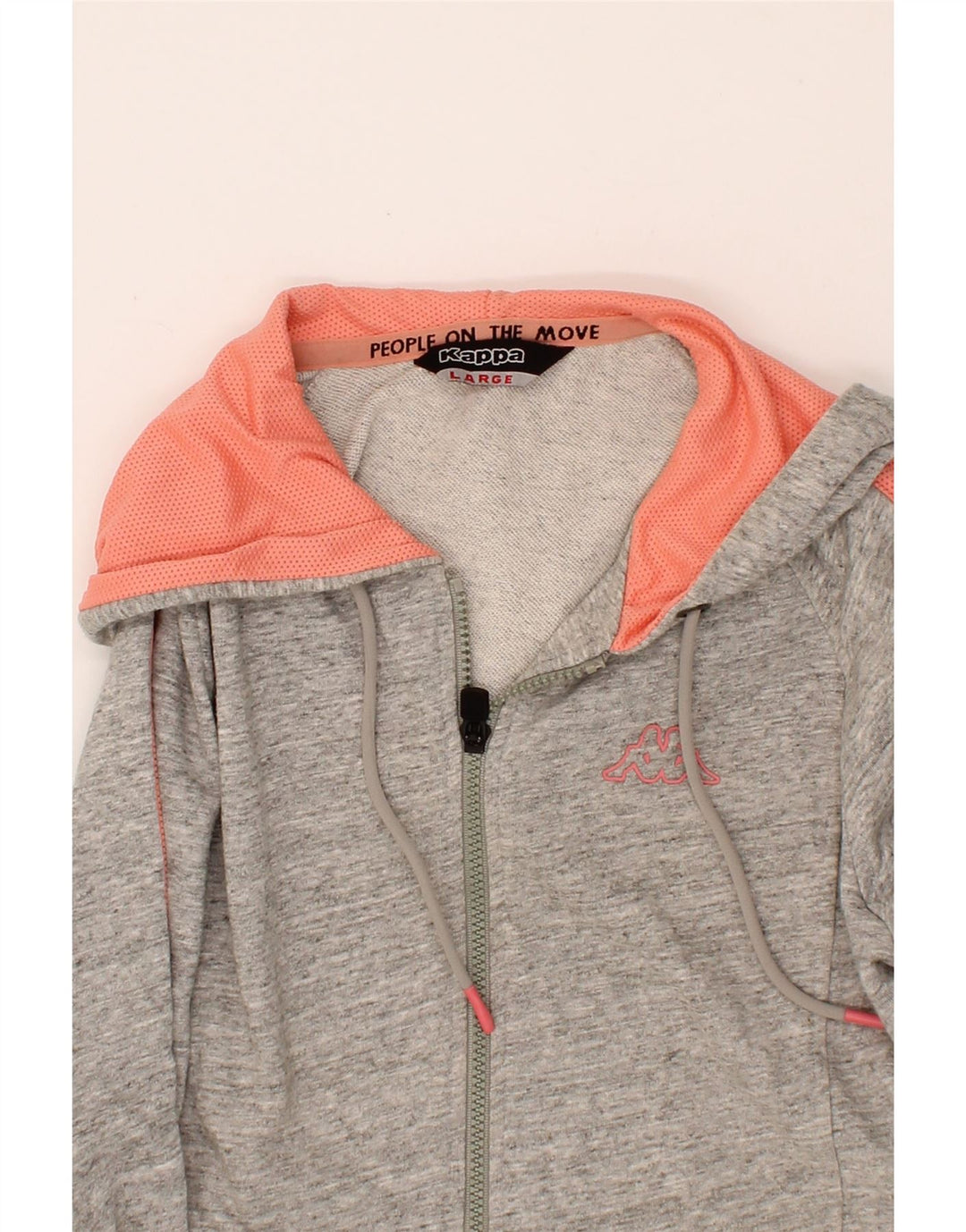 KAPPA Womens Crop Graphic Zip Hoodie Sweater UK 16 Large Grey Cotton Vintage Kappa and Second-Hand Kappa from Messina Hembry 