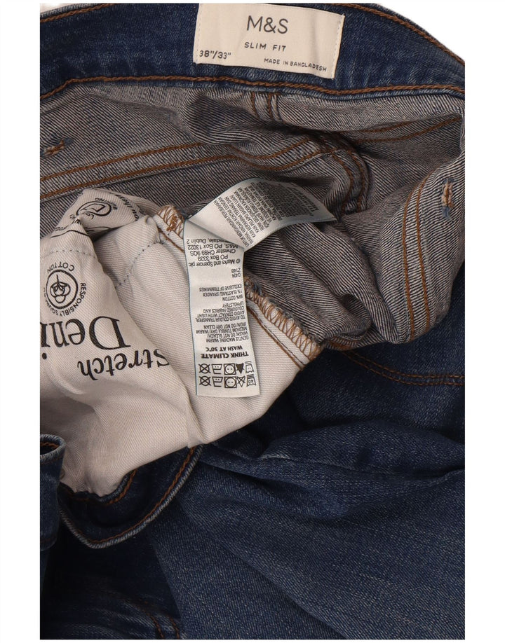 Marks & Spencer Mens Slim Jeans W38 L33 Azul Algodão