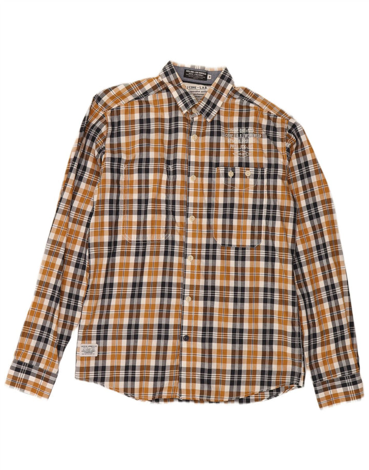 Camisa masculina de flanela Jack & Jones de algodão xadrez marrom médio