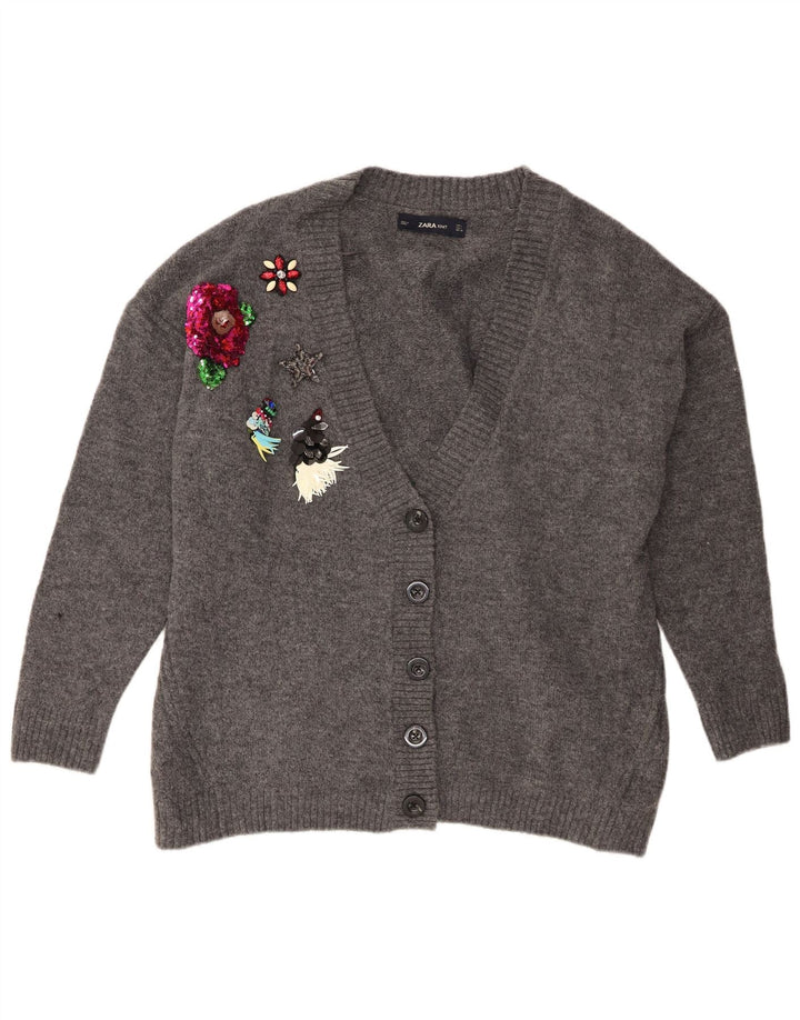 Zara Suéter Cardigan Oversized Feminino Reino Unido 16 Grande Cinza