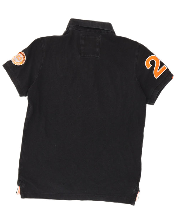 Camisa polo masculina Superdry Graphic Rugby grande algodão preto