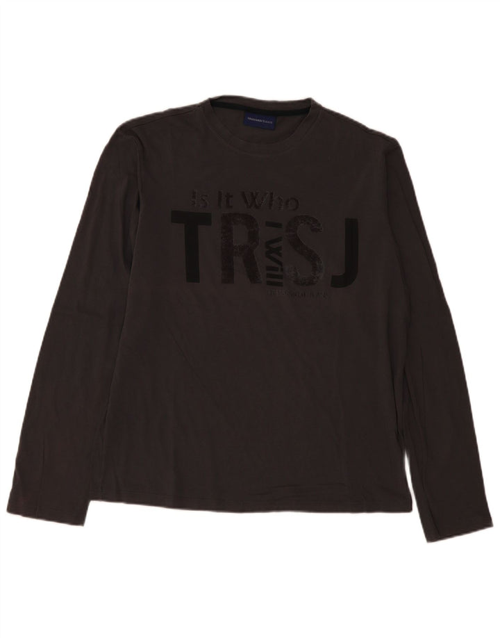Trussardi Jeans Mens Gráfico Top Manga Longa Grande Algodão Cinza