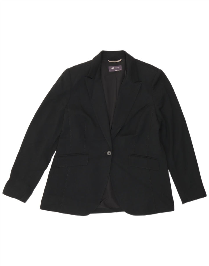 Jaqueta blazer feminina Marks & Spencer com 1 botão Reino Unido 16 grande poliéster preto