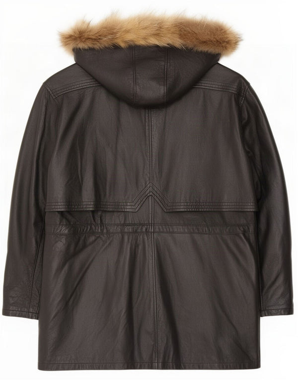 Casaco de couro com capuz feminino vintage IT 46 grande preto