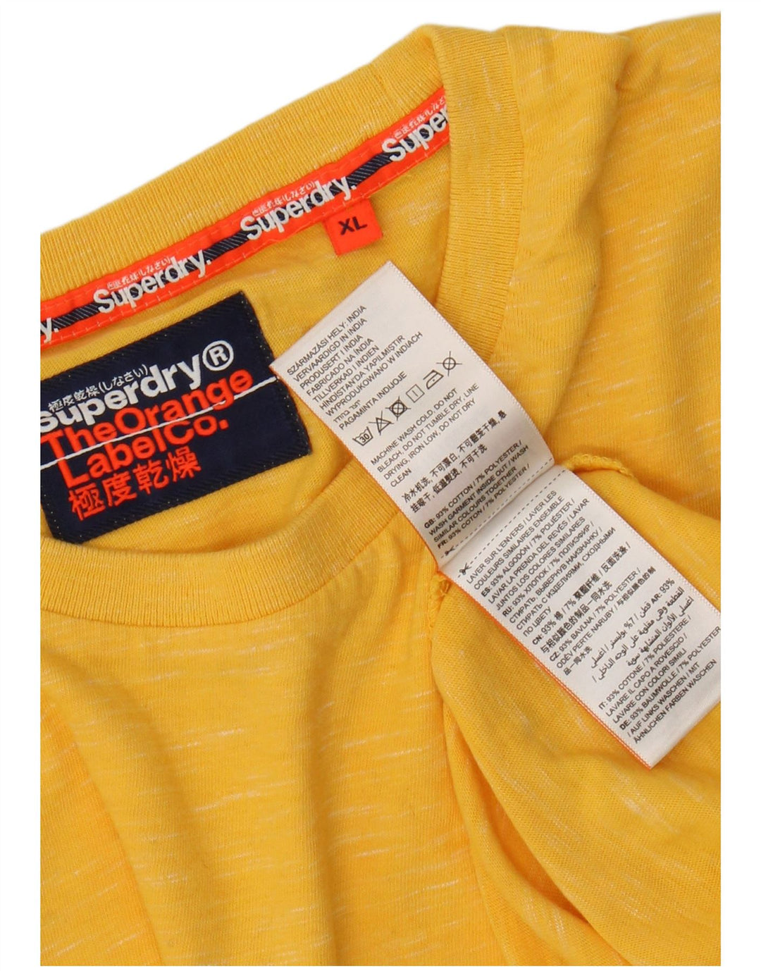 Camiseta masculina SUPERDRY Top XL algodão manchado amarelo