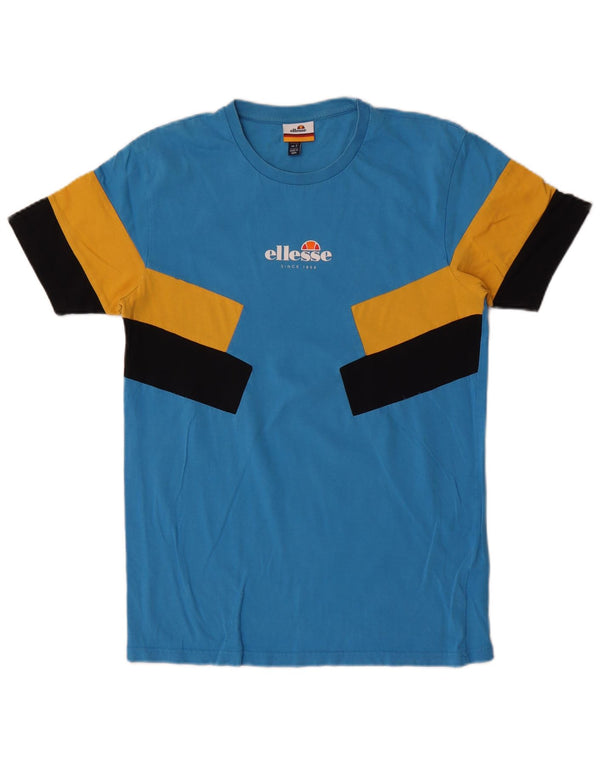 Ellesse Camiseta masculina gráfica top pequeno azul colorblock algodão