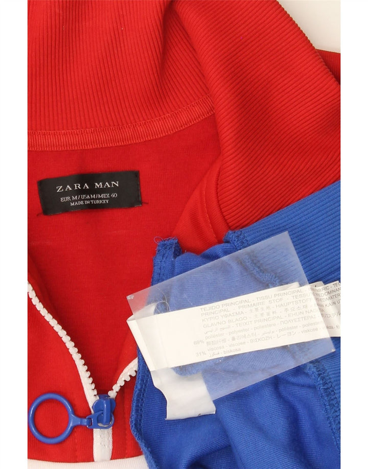 Moletom masculino ZARA com zíper e gola em bloco colorido médio multicolorido