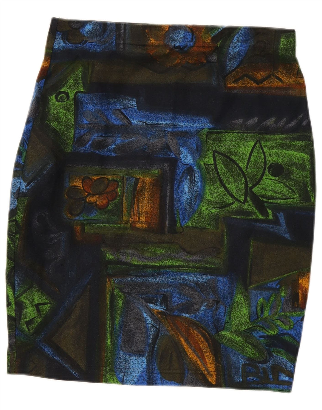 Saia lápis feminina vintage W28 poliéster floral multicolorido médio