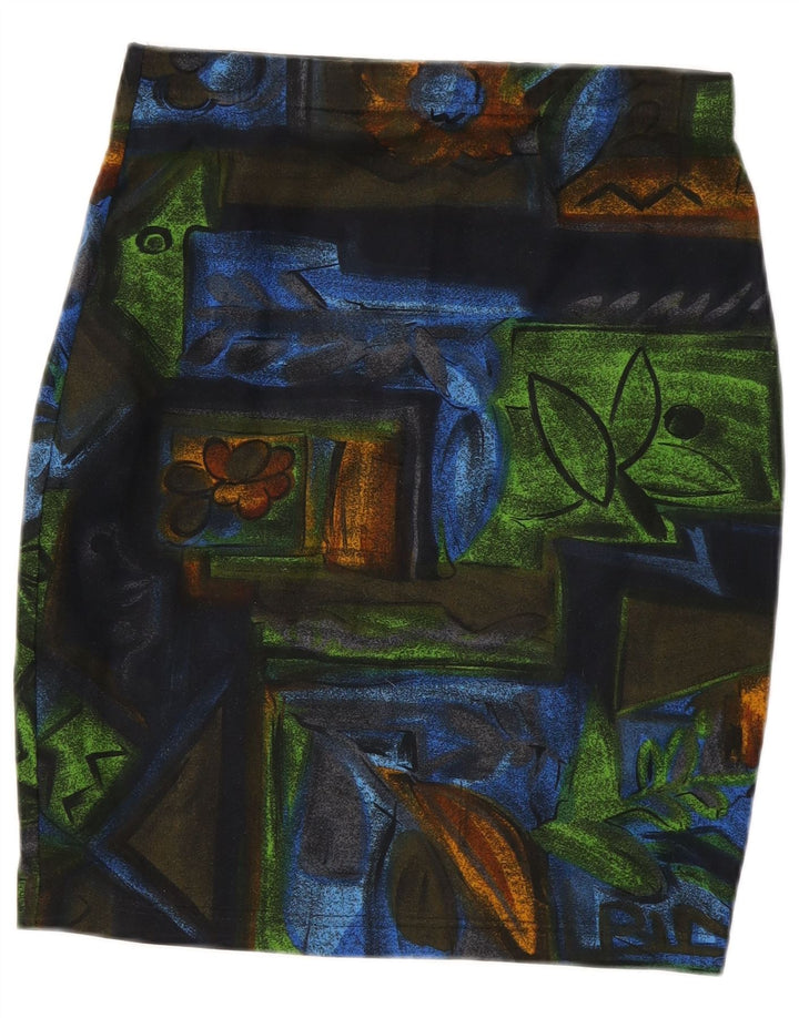 Saia lápis feminina vintage W28 poliéster floral multicolorido médio
