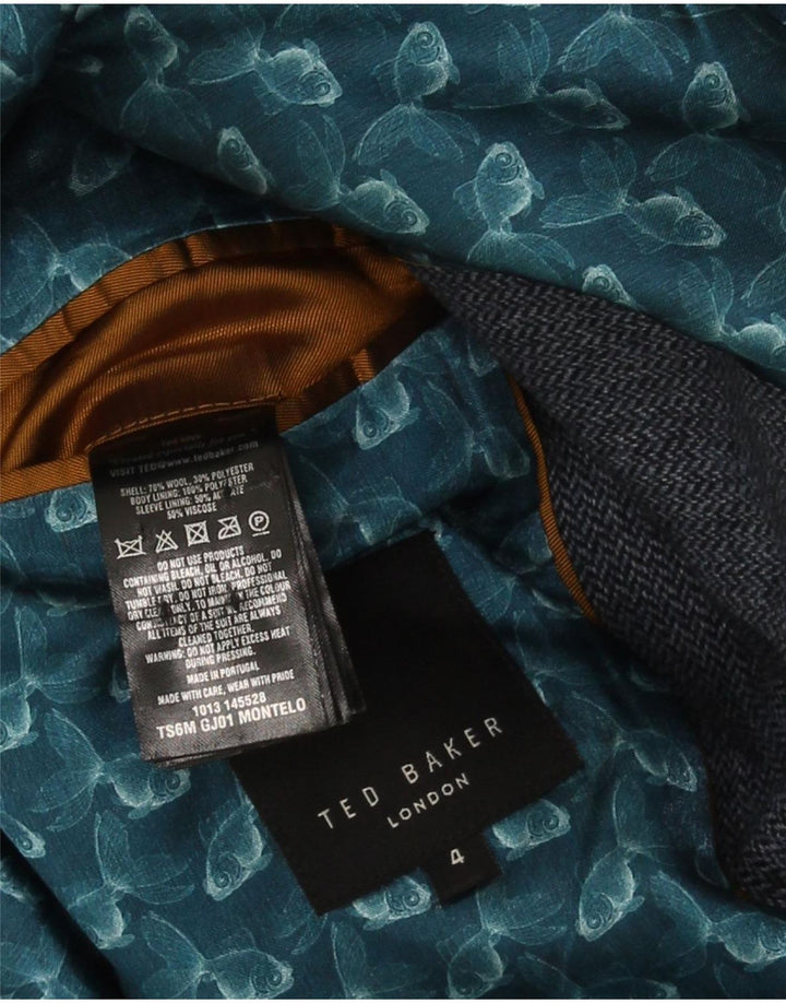 Jaqueta blazer masculina de 2 botões Ted Baker tamanho 4 grande espinha de peixe azul marinho