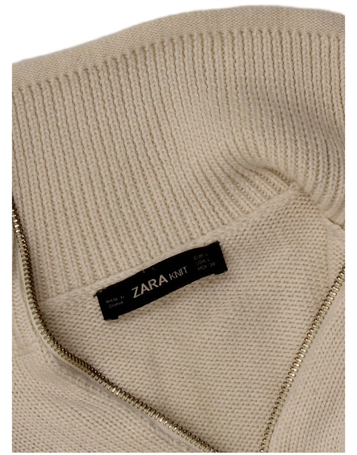 Zara Suéter feminino com gola e zíper Reino Unido 14 grande branco