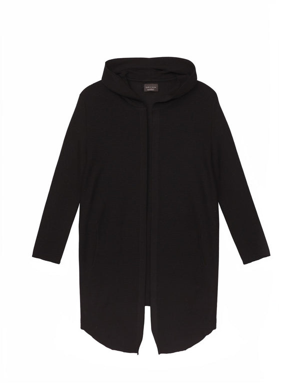 Suéter cardigã assimétrico com capuz Zara Longline masculino Reino Unido 14 médio preto