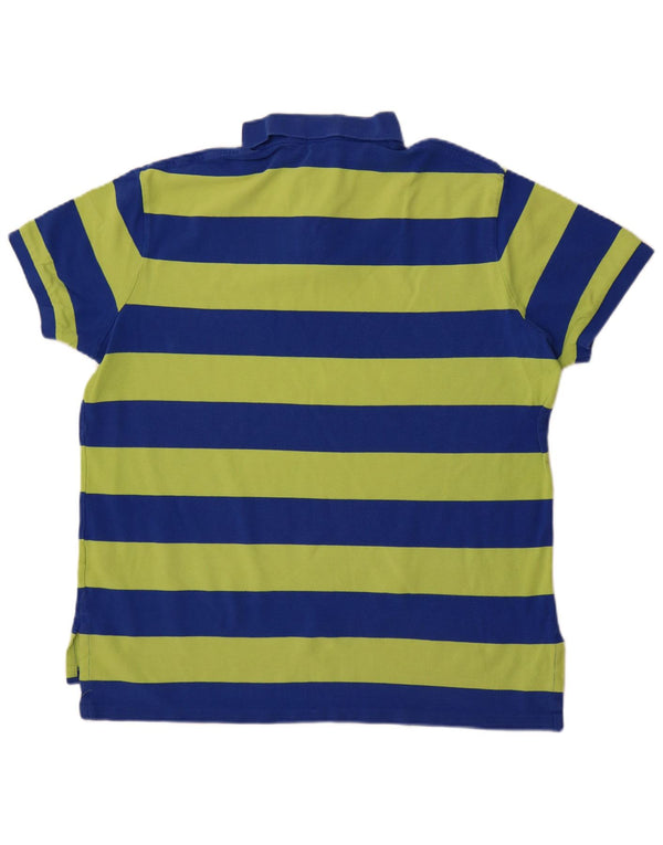 Polo Ralph Lauren Mens Custom Fit Camisa Polo XL Algodão Listrado Azul