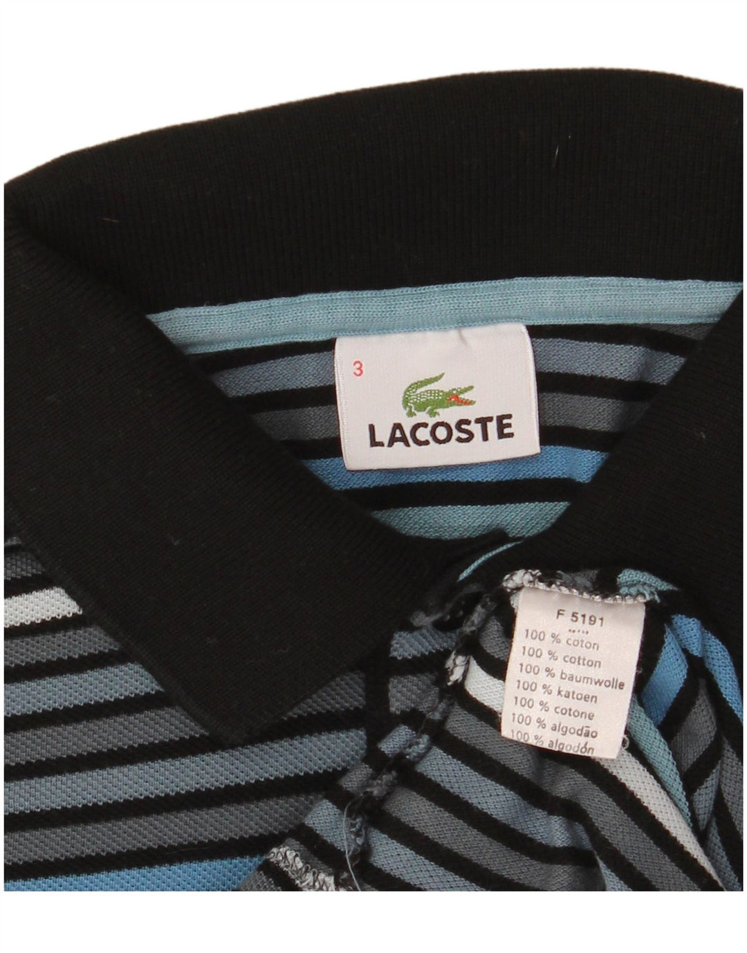 Camisa polo masculina Lacoste tamanho 3 pequeno algodão listrado cinza