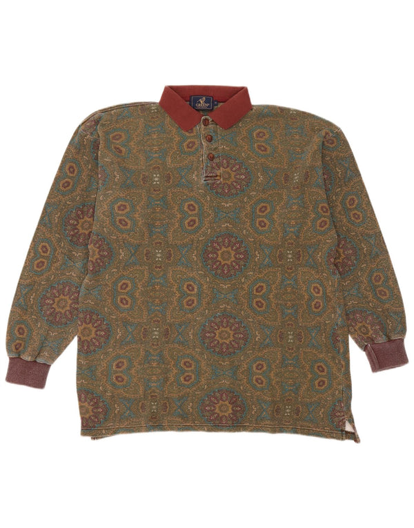 Camisa polo masculina verde de manga comprida, algodão caqui médio Paisley