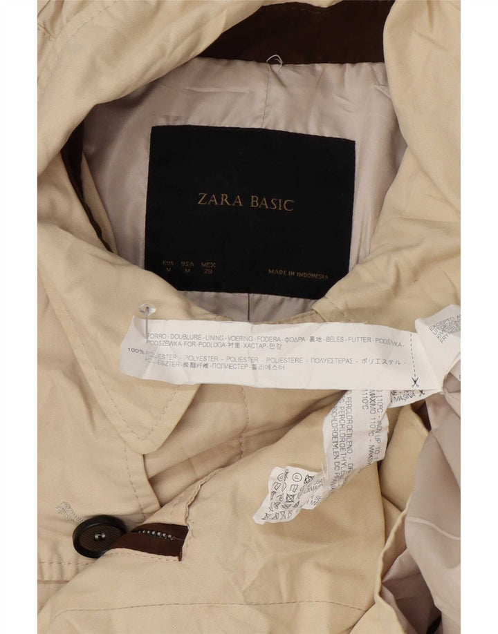 Capa de chuva feminina com capuz Zara UK 12 poliéster bege médio