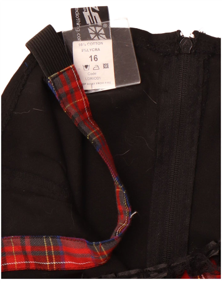 Vestido feminino VINTAGE sem mangas em linha A Reino Unido 16 grande algodão xadrez vermelho