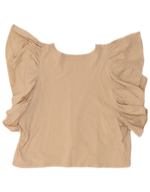Zara blusa feminina cropped asa de morcego top Reino Unido 14 grande algodão bege