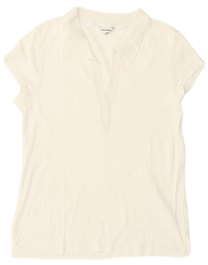 Camisa polo feminina Calvin Klein UK 14 algodão branco médio