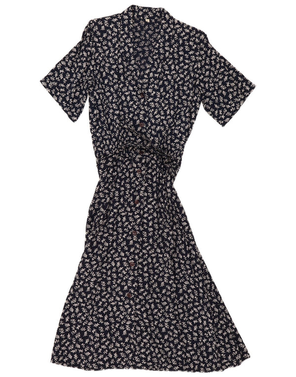 Vestido camisa feminino vintage de mangas curtas UE 40 médio azul marinho floral