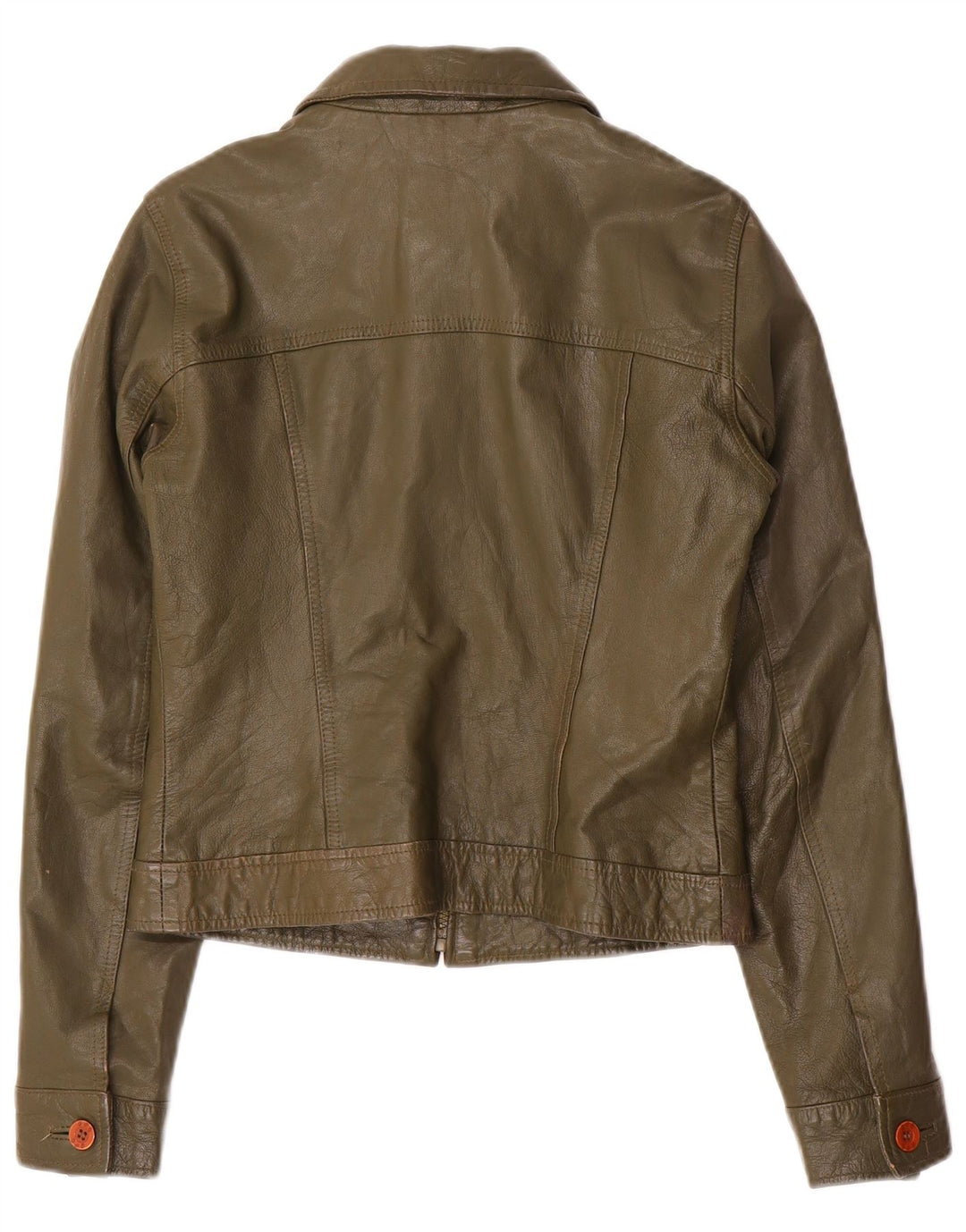 Jaqueta feminina de couro Zara Trafaluc Crop UK 12 couro cáqui médio