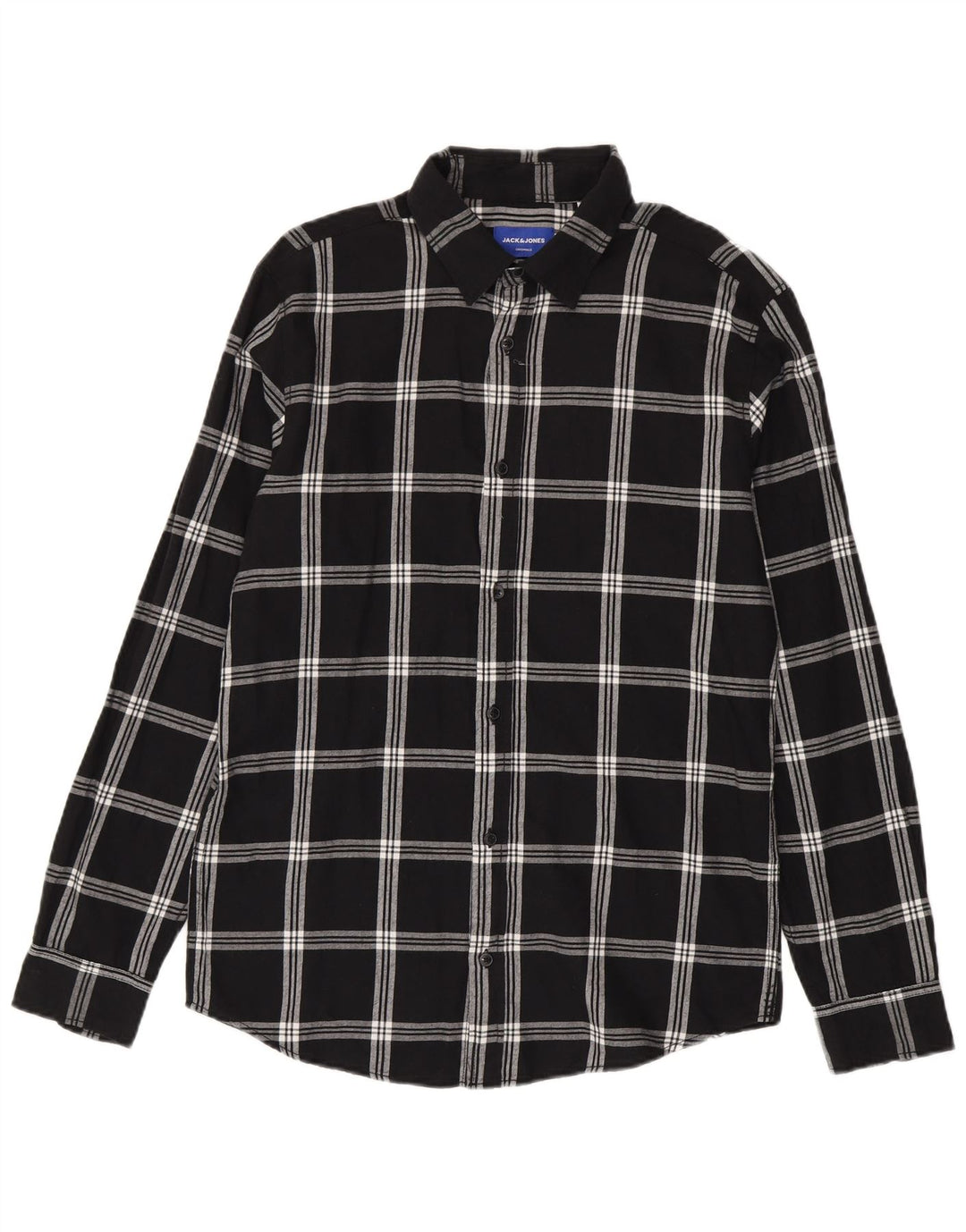 Camisa masculina de flanela Jack & Jones grande de algodão xadrez preto