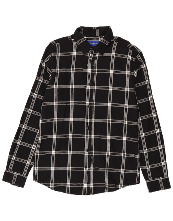 Camisa masculina de flanela Jack & Jones grande de algodão xadrez preto
