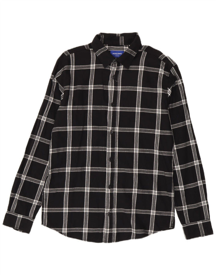 Camisa masculina de flanela Jack & Jones grande de algodão xadrez preto
