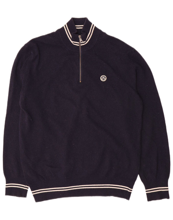 Suéter masculino North Sails com zíper e gola 2XL lã azul marinho