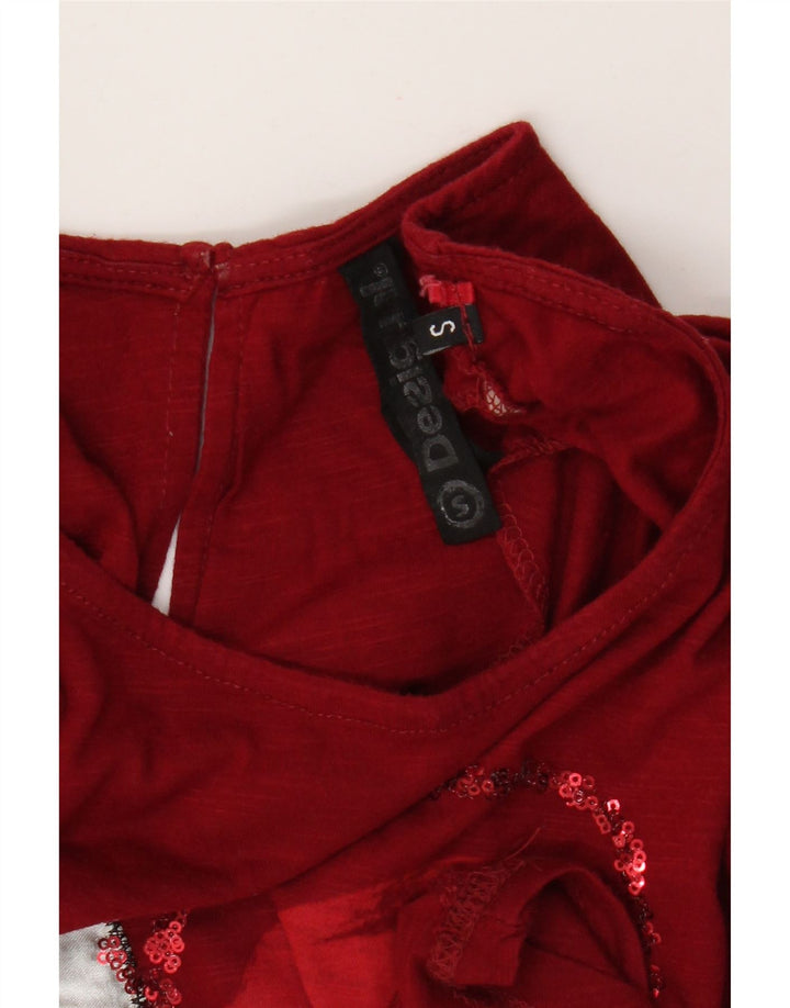 Desigual Womens Oversized Graphic Vest Top UK 10 Pequeno Vermelho
