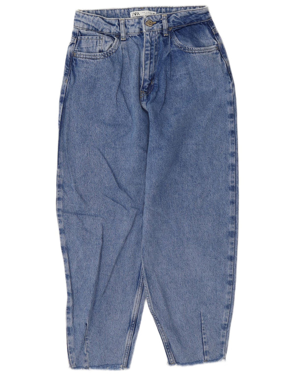 Zara Calça jeans feminina com corte balão e cintura alta EU 36 XS W26 L25 azul algodão
