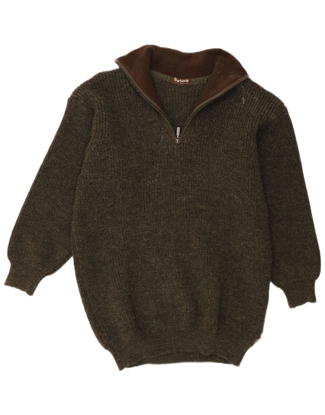Suéter masculino Barbour com zíper e gola XL cáqui nova lã