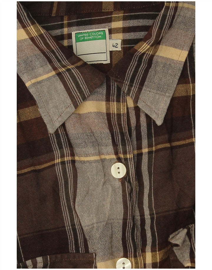 Camisa feminina Benetton IT 42 Viscose xadrez marrom médio