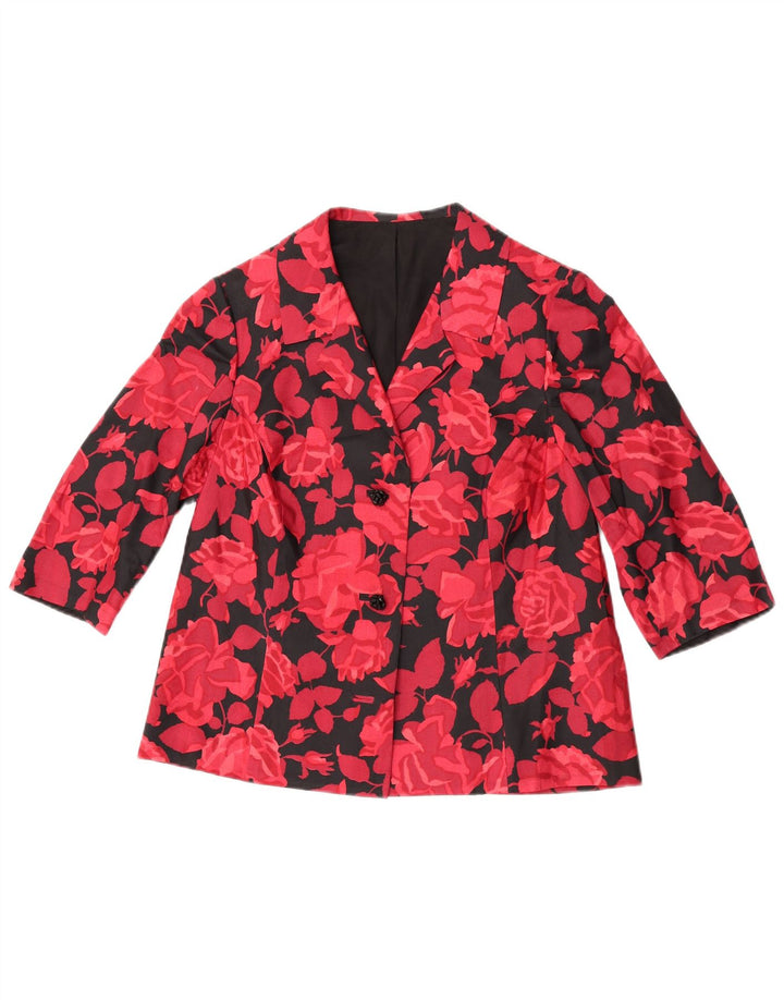 Jaqueta blazer feminina vintage manga 3/4 2 botões Reino Unido 14 médio vermelho floral