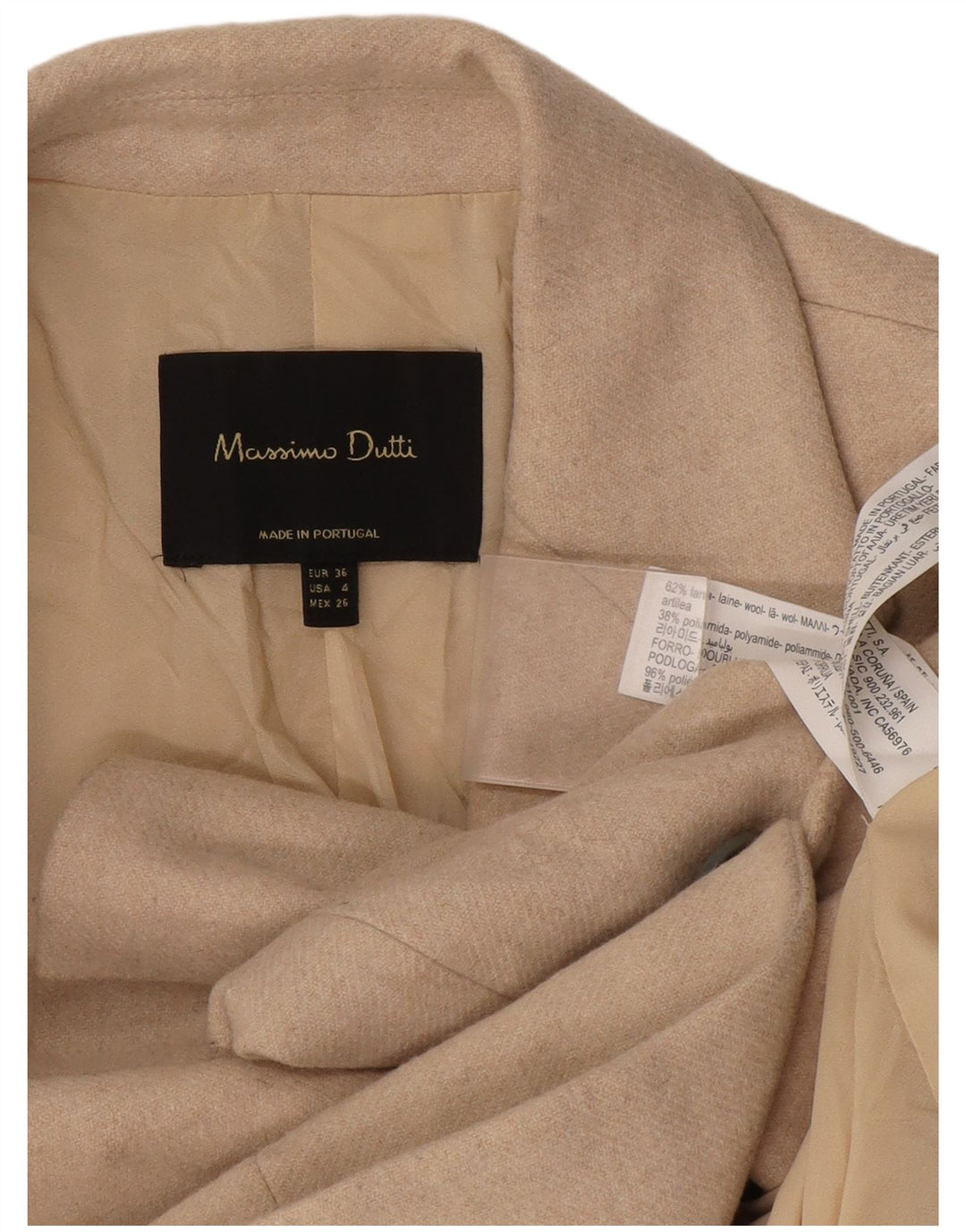 Jaqueta blazer feminina Massimo Dutti com 1 botão EU 36 XS lã bege