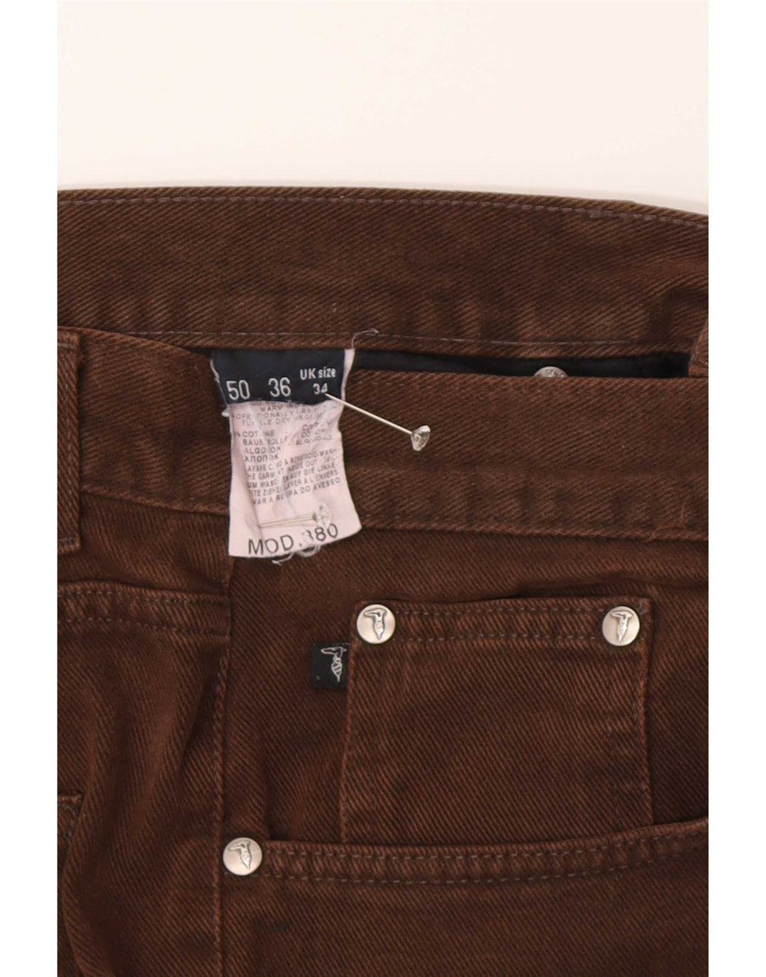 Trussardi Calça jeans reta masculina W34 L30 algodão marrom