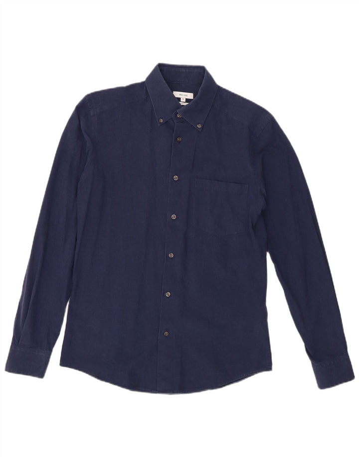 Camisa masculina Reiss Slim Fit pequena algodão azul marinho