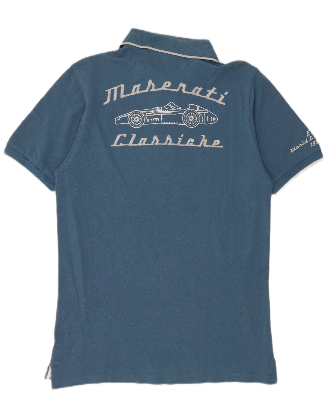 Camisa pólo gráfica masculina Maserati algodão azul médio
