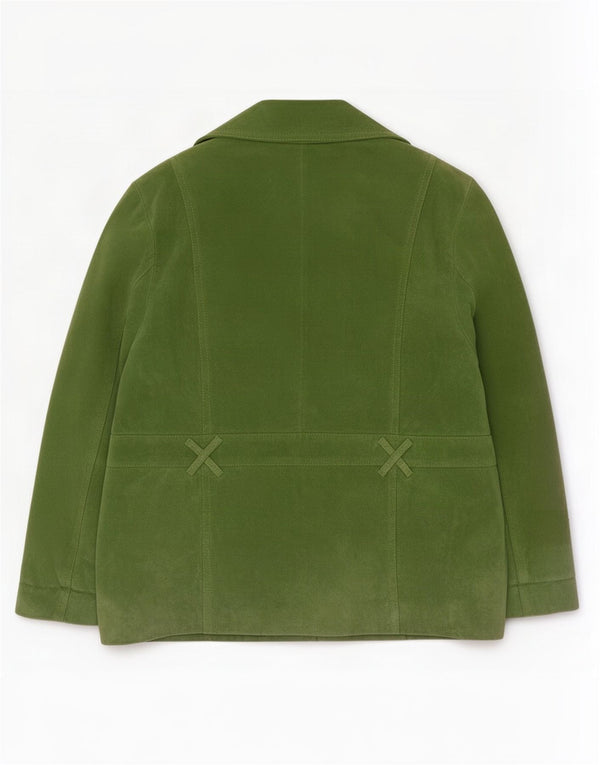 Jaqueta blazer feminina vintage de camurça com 4 botões Reino Unido 20 2XL couro verde
