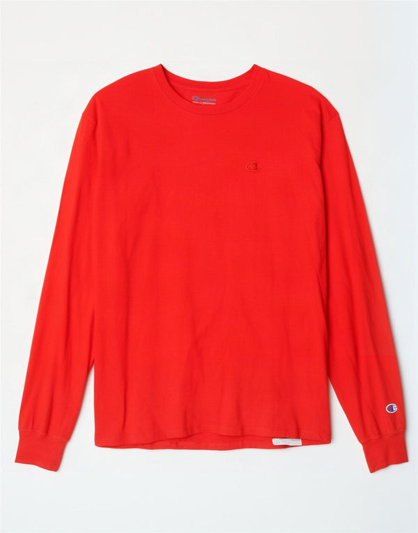 Champion Mens Top Manga Longa Grande Algodão Vermelho