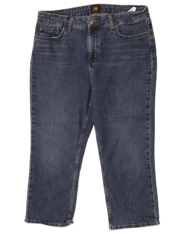 Jeans capri feminino de cintura alta Lee US 14 XL W34 L22 azul poliéster