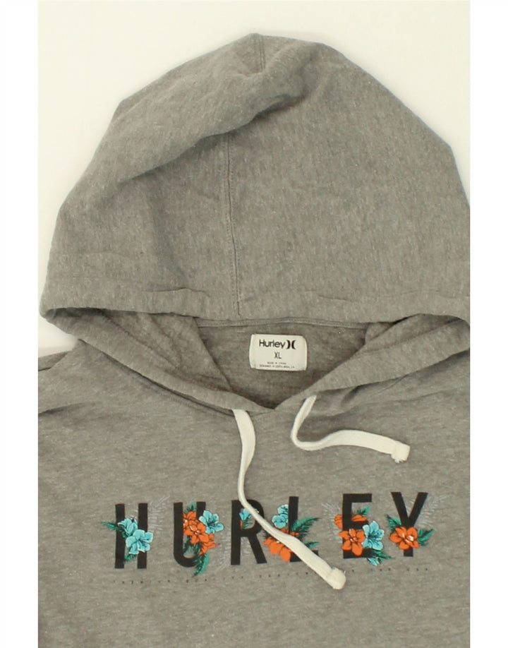 HURLEY Womens Graphic Hoodie Jumper UK 18 XL Grey Cotton Vintage Hurley and Second-Hand Hurley from Messina Hembry 