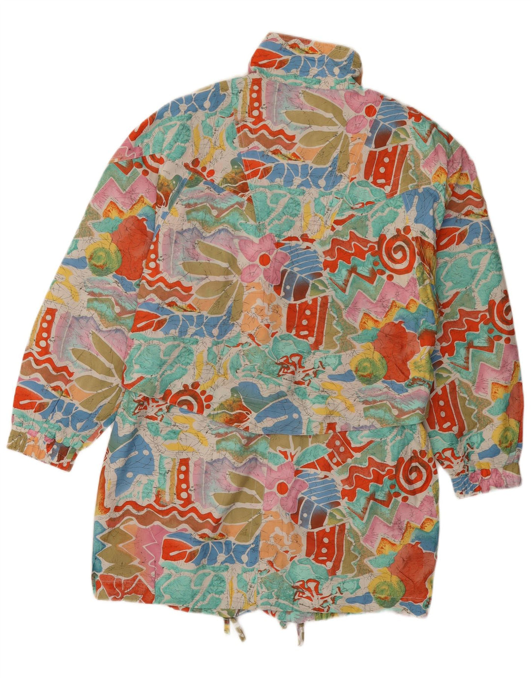Jaqueta corta-vento feminina vintage UK 14 média multicolorida geométrica