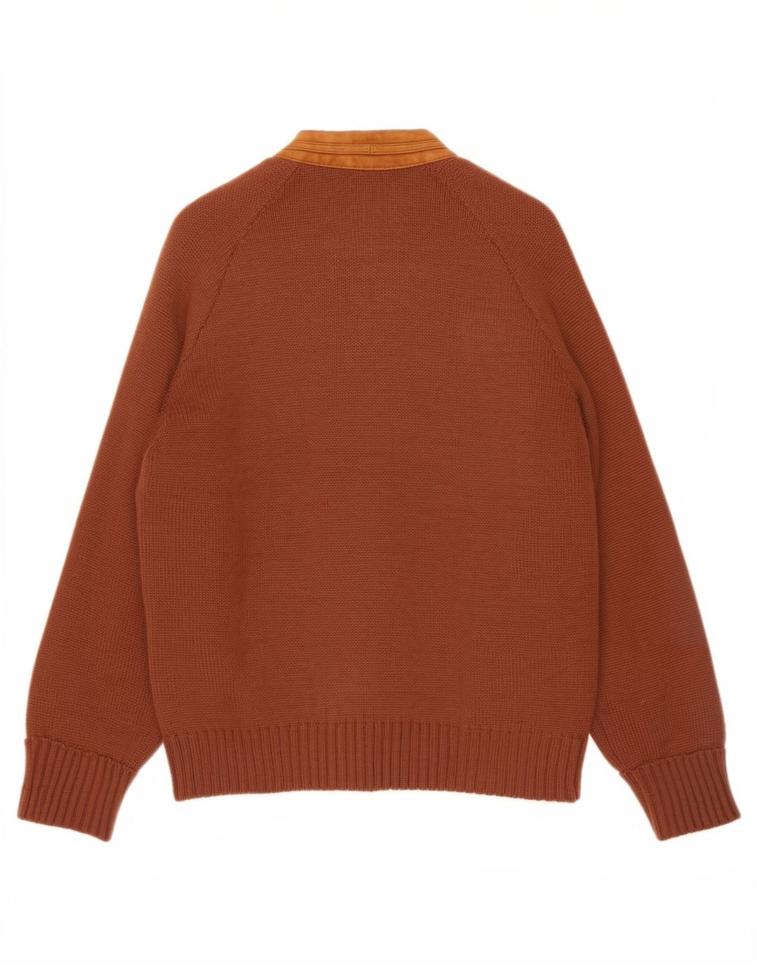 Suéter cardigã masculino vintage couro marrom médio