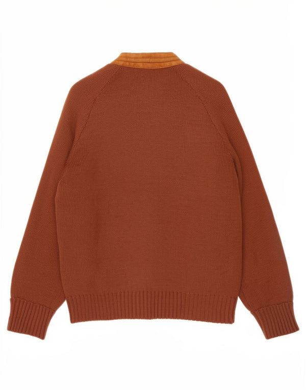 Suéter cardigã masculino vintage couro marrom médio