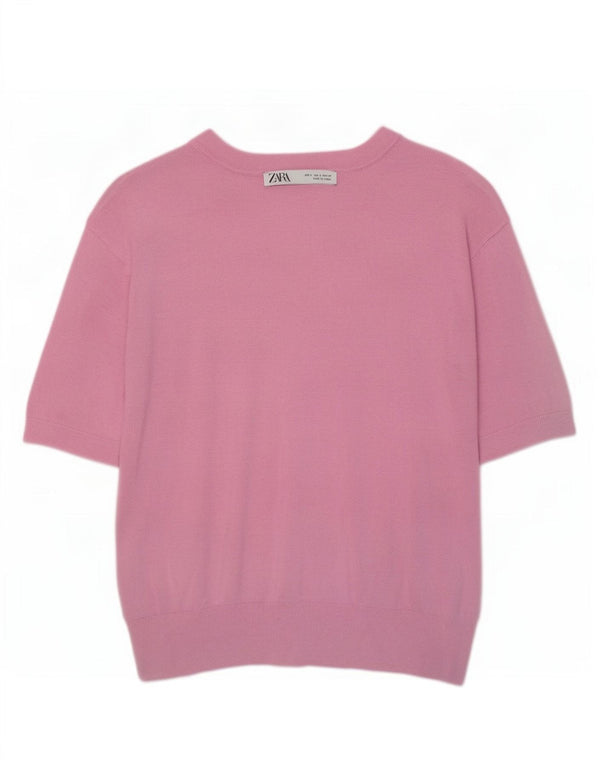 Zara Suéter feminino cropped manga curta com gola canoa Reino Unido 10 pequeno rosa