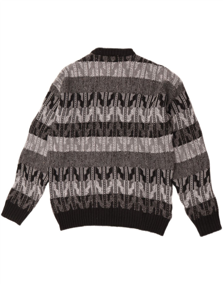 Suéter vintage masculino com gola redonda, grande lã chevron cinza