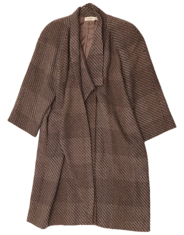 Sobretudo feminino vintage EU 44 XL lã listrada marrom