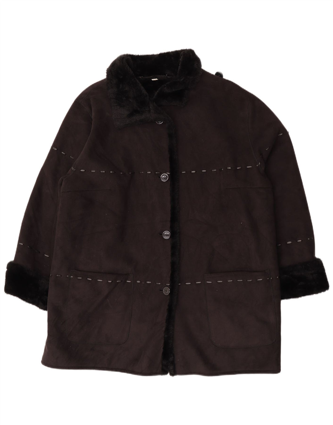 Jaqueta Sherpa Feminina Vintage UK 26 5XL Acrílico Preto