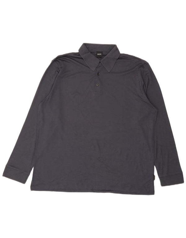 Camisa polo masculina de manga comprida Hugo Boss XL cinza algodão